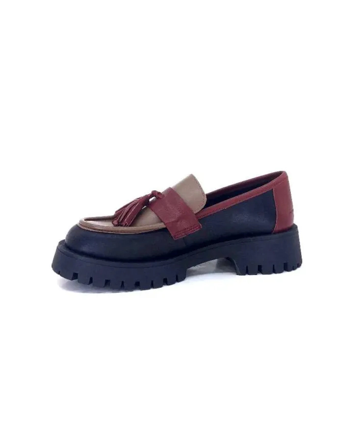 We Do 11244 Ch Cuir Noir Frango & Rouge*Femme Mocassins