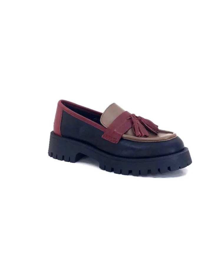 We Do 11244 Ch Cuir Noir Frango & Rouge*Femme Mocassins