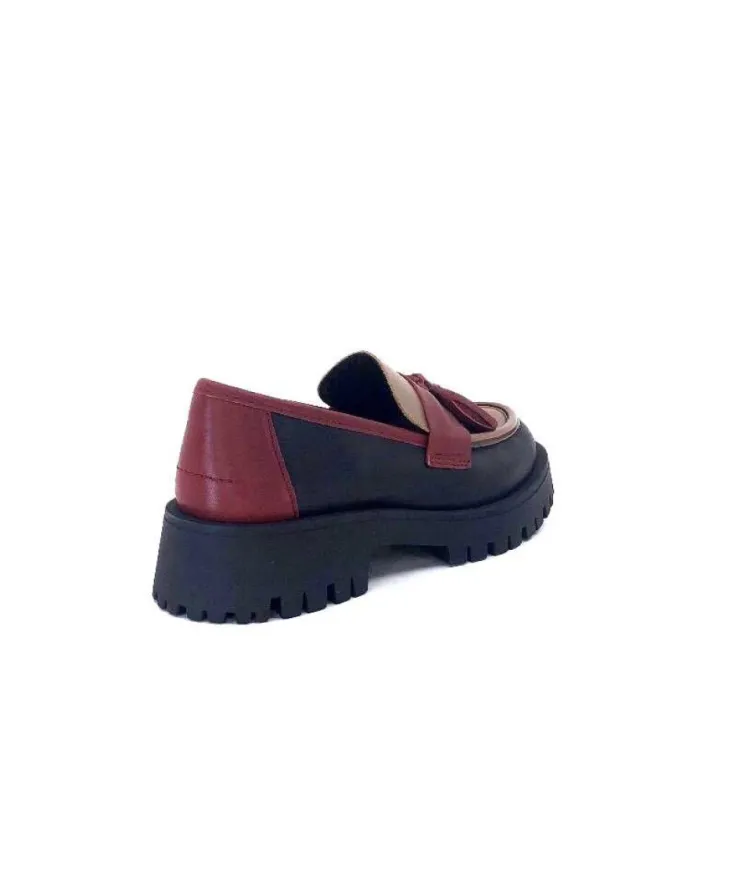 We Do 11244 Ch Cuir Noir Frango & Rouge*Femme Mocassins