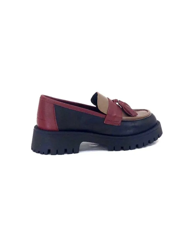 We Do 11244 Ch Cuir Noir Frango & Rouge*Femme Mocassins