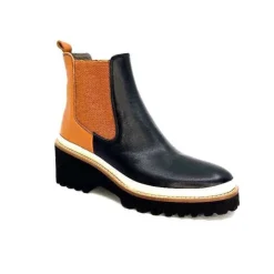 XSA 9176 Calf Cuir Noir Camel*Femme Bottines