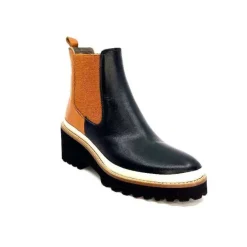 XSA 9176 Calf Cuir Noir Camel*Femme Bottines