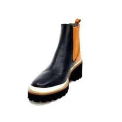XSA 9176 Calf Cuir Noir Camel*Femme Bottines