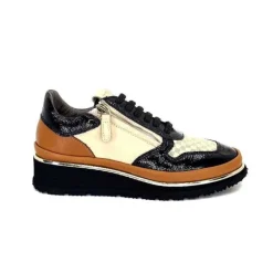 XSA 9809 Cuir Noir, Marron & Creme*Femme Baskets