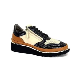 XSA 9809 Cuir Noir, Marron & Creme*Femme Baskets