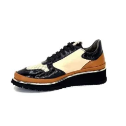 XSA 9809 Cuir Noir, Marron & Creme*Femme Baskets
