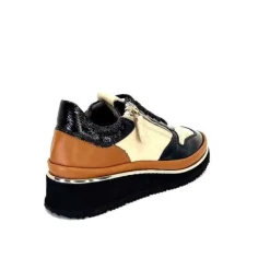 XSA 9809 Cuir Noir, Marron & Creme*Femme Baskets