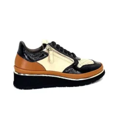 XSA 9809 Cuir Noir, Marron & Creme*Femme Baskets