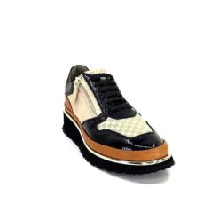 XSA 9809 Cuir Noir, Marron & Creme*Femme Baskets