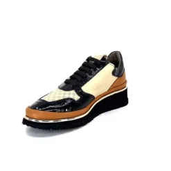 XSA 9809 Cuir Noir, Marron & Creme*Femme Baskets