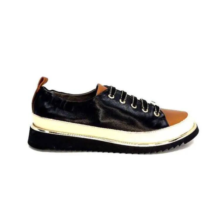 XSA 8010 F478 Nappa Cuir Noir & Camel*Femme Baskets
