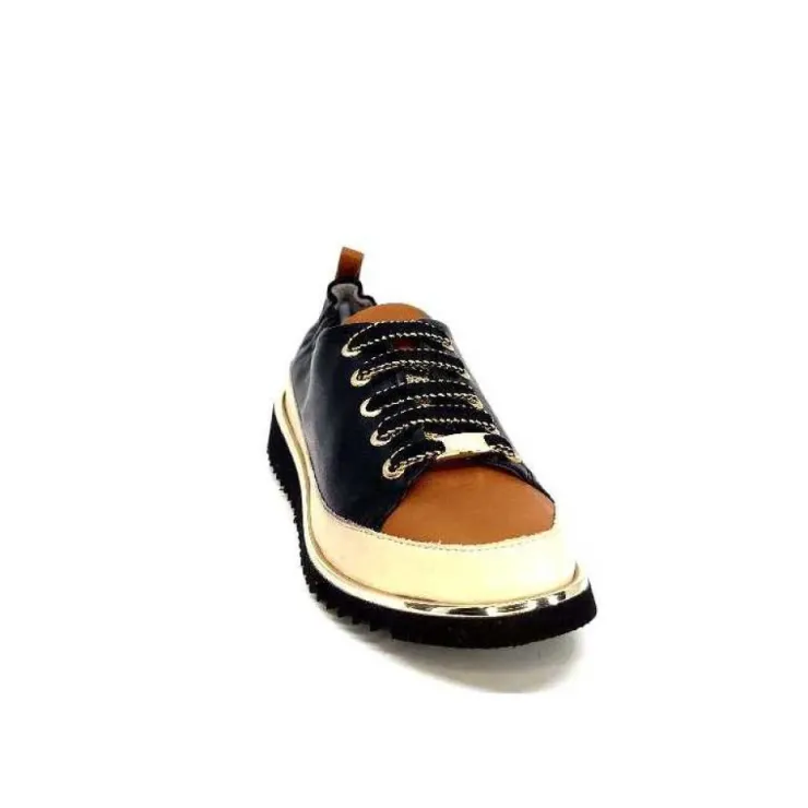 XSA 8010 F478 Nappa Cuir Noir & Camel*Femme Baskets